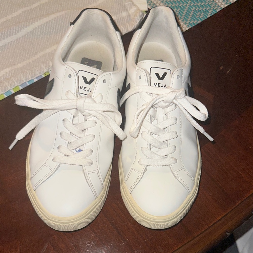 Veja White and Black Lace-Up Sneakers
